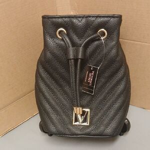 Victoria's Secret Black Leather Drawstring Bucket Bag/Wristlet NWT BLACK